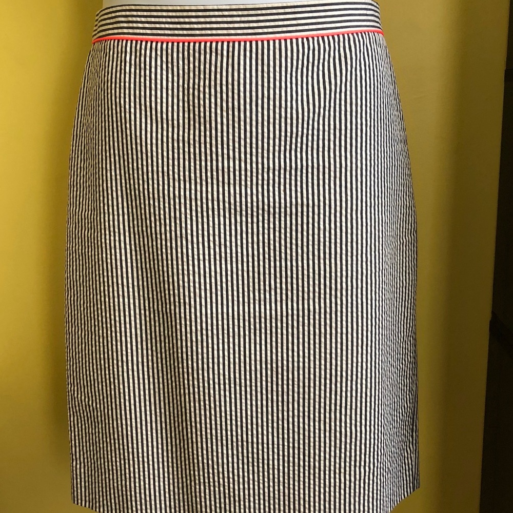 J CREW blue white seersucker No 2 Pencil skirt 8